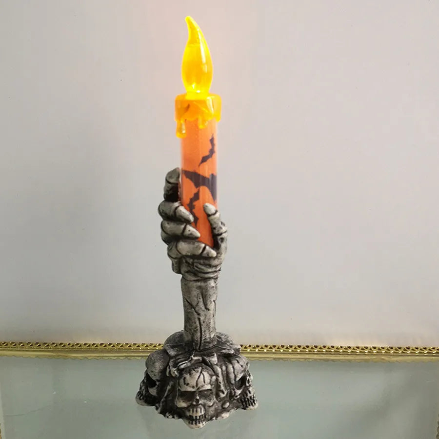 Halloween LED Lights Skull Ghost Holding Candle Lamp