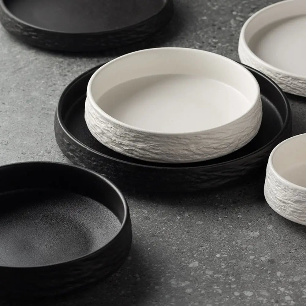 White/Black Ceramic Steak Plate