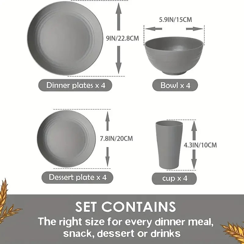 Wheat Straw Dishes 16 Pieces/set