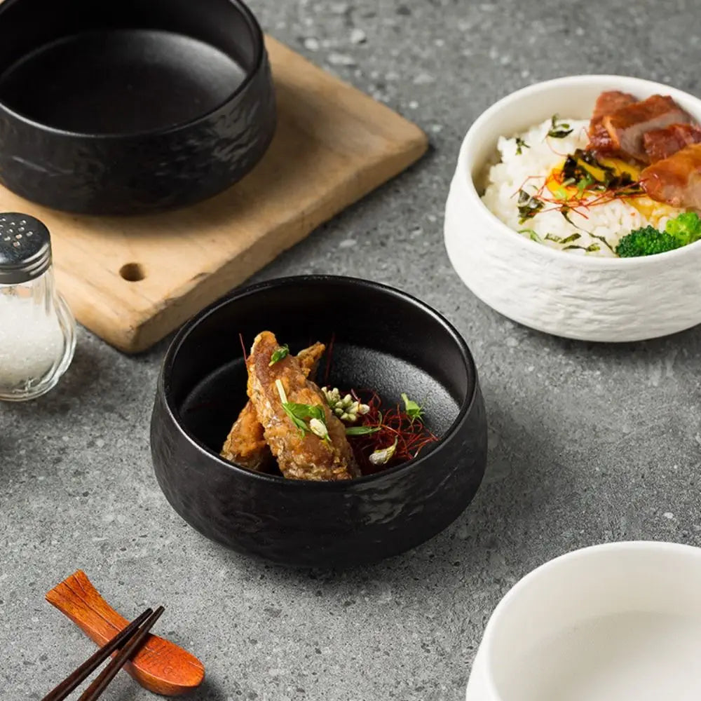 White/Black Ceramic Steak Plate