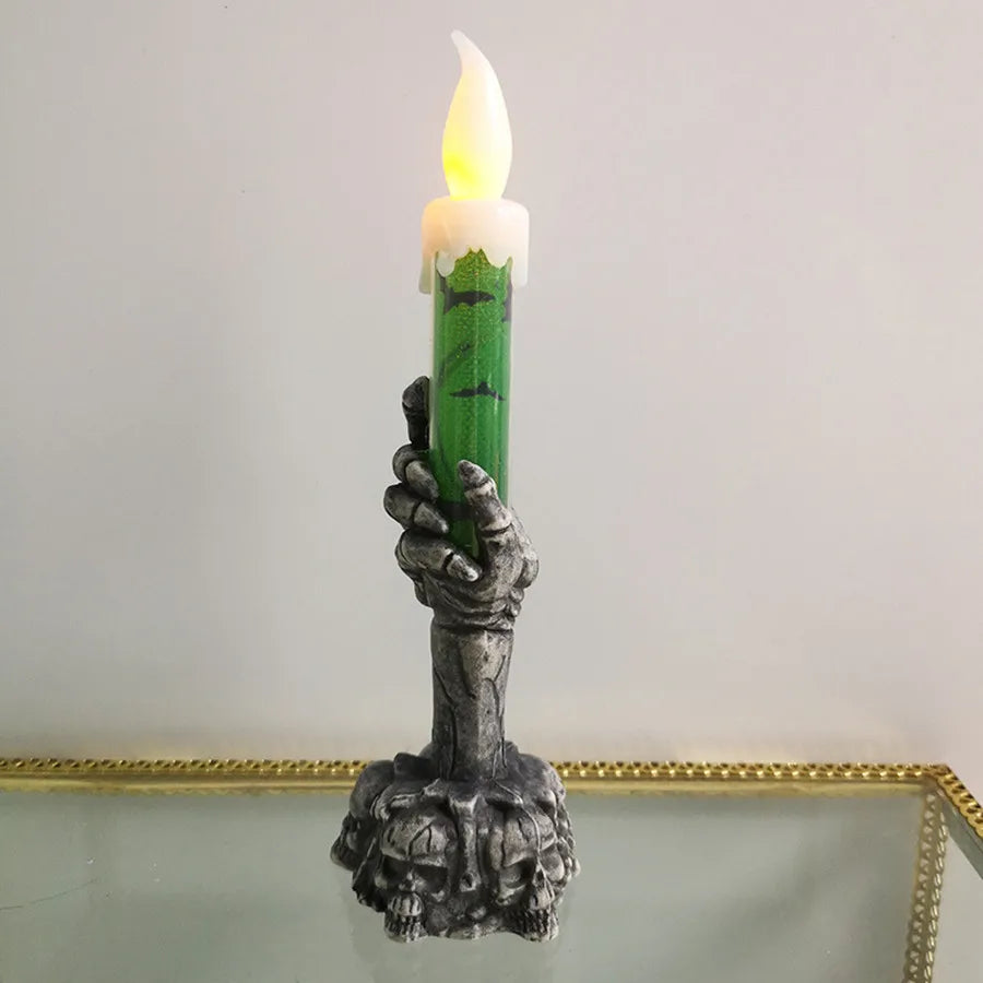 Halloween LED Lights Skull Ghost Holding Candle Lamp